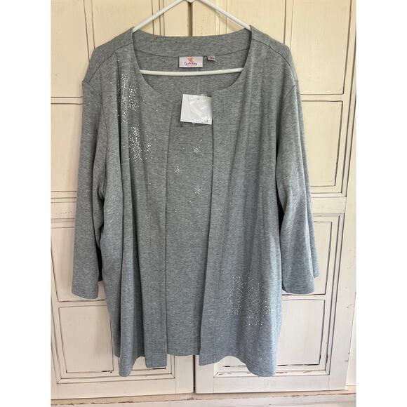NWT Quacker Factory size 2X gray top with rhinestone snowflakes - Picture 1 of 6